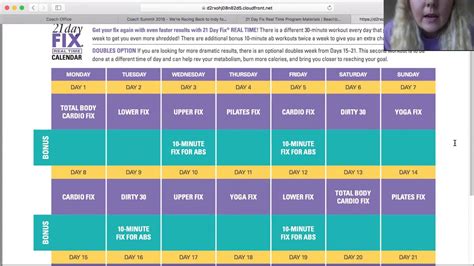21 Day Fix Extreme Real Time Calendar